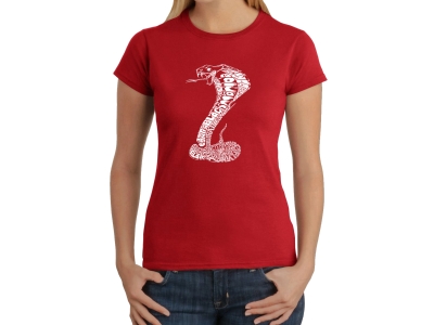 LA Pop Art Women's Word Art T-Shirt - Types of Snakes, Small, Red