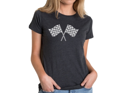 LA Pop Art Women's Premium Blend Word Art T-shirt - RACE TRACKS, Medium, Black