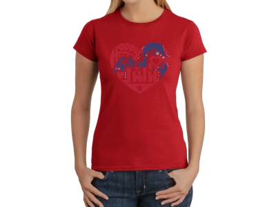 LA Pop Art Women's Word Art T-Shirt - July 4th Heart, Large, Red
