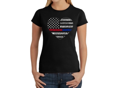 LA Pop Art Women's Word Art T-Shirt - American Woman, Extra Small, Black
