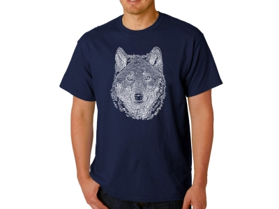 LA Pop Art Men's Word Art T-shirt - Wolf, Medium, Navy Blue