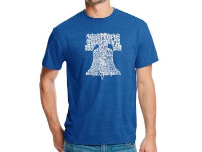 LA Pop Art Men's Premium Blend Word Art T-shirt - Liberty Bell, Large, Royal Blue