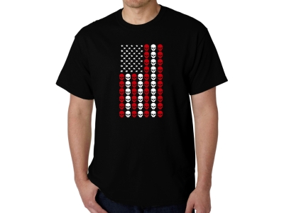 LA Pop Art Skull Flag - Men's Word Art T-Shirt, Extra Large, Black