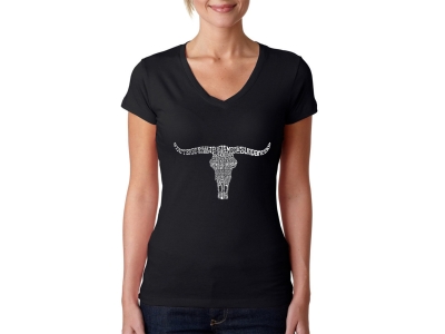 LA Pop Art Women's Word Art V-Neck T-Shirt - Names of Legendary Outlaws, Large, Black