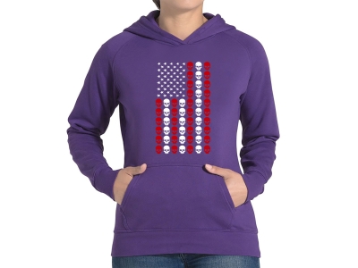 LA Pop Art Skull Flag - Women's Word Art Hooded Sweatshirt, Small, Purple