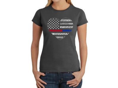 LA Pop Art Women's Word Art T-Shirt - American Woman, Extra Small, Grey
