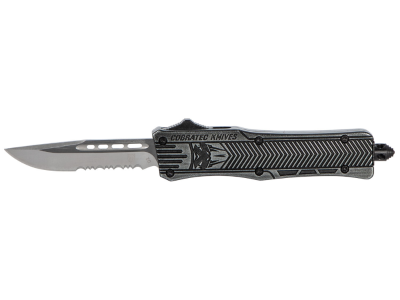 CobraTec 2.75" OTF Part Serrated D2 Black Stonewashed Aluminum