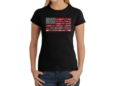 LA Pop Art Women's Word Art T-Shirt - Fireworks American Flag, Extra Large, Black