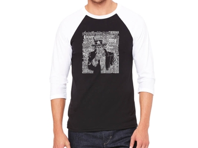 LA Pop Art Men's Raglan Baseball Word Art T-shirt - UNCLE SAM, Large, Black/White