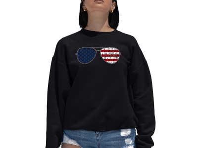 LA Pop Art Americana Sunglasses - Women's Word Art Crewneck Sweatshirt, XXXL, Black