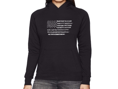 LA Pop Art Women's Word Art Hooded Sweatshirt - Glory Hallelujah Flag, Small, Black