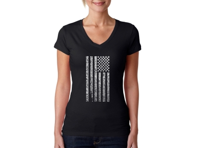 LA Pop Art Women's Word Art V-Neck T-Shirt - National Anthem Flag