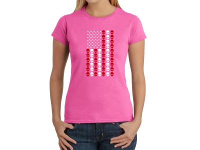 LA Pop Art Skull Flag - Women's Word Art T-Shirt, Extra Small, Pink
