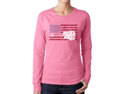 LA Pop Art America Rocks - Women's Word Art Long Sleeve T-Shirt, Extra Large, Pink