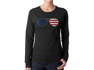 LA Pop Art Americana Sunglasses - Women's Word Art Long Sleeve T-Shirt, Large, Black