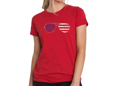 LA Pop Art Americana Sunglasses - Women's Premium Blend Word Art T-Shirt, Medium, Red