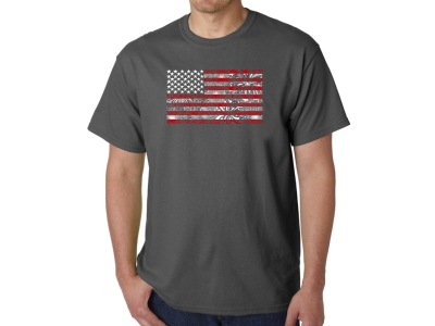 LA Pop Art Men's Word Art T-shirt - Fireworks American Flag, Small, Grey