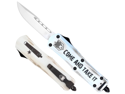 CobraTec 3" OTF Knife D2 Drop Point Blade White Aluminum Handle