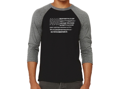 LA Pop Art Men's Raglan Baseball Word Art T-shirt - Glory Hallelujah Flag, Large, Grey