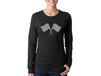 LA Pop Art Women's Word Art Long Sleeve T-Shirt - RACE TRACKS, Medium, Black
