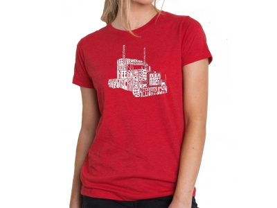 LA Pop Art Women's Premium Blend Word Art T-shirt - KEEP ON TRUCKIN', Small, Red