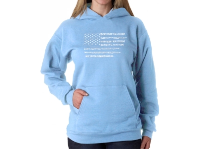 LA Pop Art Women's Word Art Hooded Sweatshirt - Glory Hallelujah Flag, Large, Blue