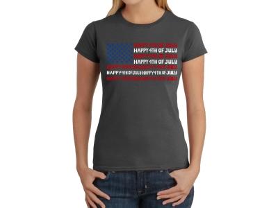 LA Pop Art Happy 4th of July - Women's Word Art T-Shirt, Medium, Grey