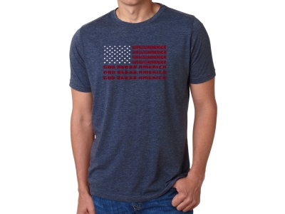 LA Pop Art Men's Premium Blend Word Art T-shirt - God Bless America, XXL, Navy Blue