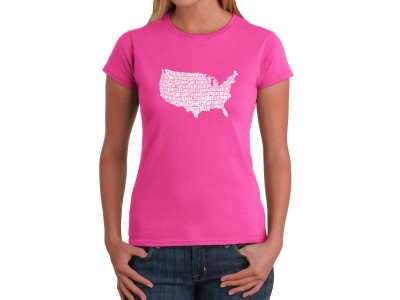 LA Pop Art Women's Word Art T-Shirt - THE STAR SPANGLED BANNER, Extra Large, Pink