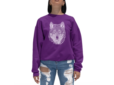 LA Pop Art Women's Word Art Crewneck Sweatshirt - Wolf, Extra Large, Purple
