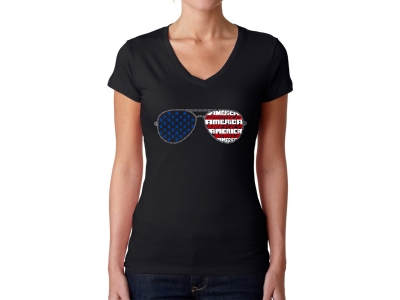 LA Pop Art Americana Sunglasses - Women's Word Art V-Neck T-Shirt