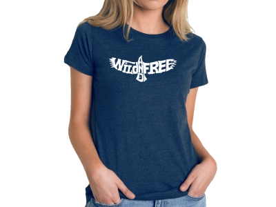 LA Pop Art Women's Premium Blend Word Art T-shirt - Wild and Free Eagle, Medium, Navy Blue
