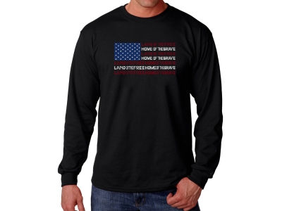 LA Pop Art Men's Word Art Long Sleeve T-shirt - Land of the Free American Flag