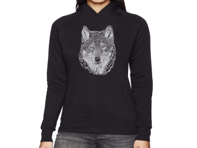 LA Pop Art Women's Word Art Hooded Sweatshirt -Wolf, 4XL, Black