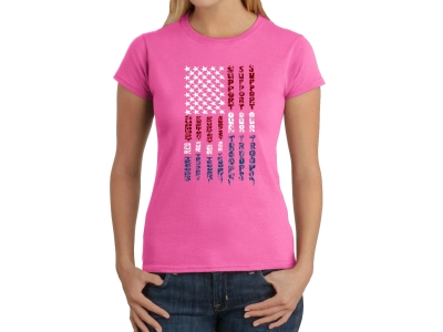 LA Pop Art Women's Word Art T-Shirt - Support our Troops, Extra Small, Pink