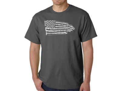 LA Pop Art Men's Word Art T-shirt - Pledge of Allegiance Flag, Large, Grey