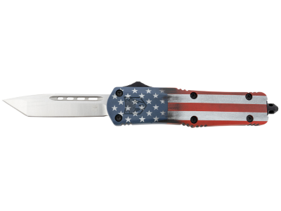 CobraTec 3" D2 OTF Tanto Knife Satin Blade US Flag Aluminum Handle