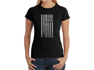 LA Pop Art Women's Word Art T-Shirt - National Anthem Flag, Extra Large, Black