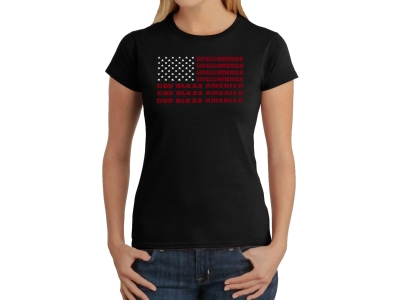 LA Pop Art Women's Word Art T-Shirt - God Bless America, Small, Black