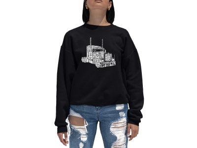 LA Pop Art Women's Word Art Crewneck Sweatshirt - KEEP ON TRUCKIN', Medium, Black
