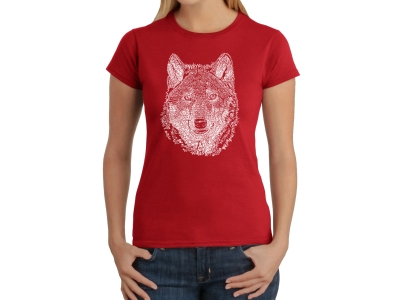LA Pop Art Women's Word Art T-Shirt - Wolf, Medium, Red