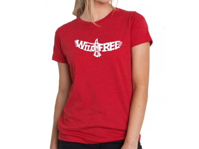 LA Pop Art Women's Premium Blend Word Art T-shirt - Wild and Free Eagle, XXL, Red