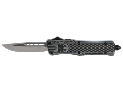 CobraTec 2.75" OTF Knife D2 Drop Point Black Stonewashed Handle