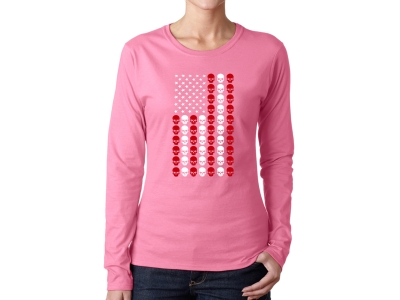 LA Pop Art Skull Flag - Women's Word Art Long Sleeve T-Shirt, Medium, Pink