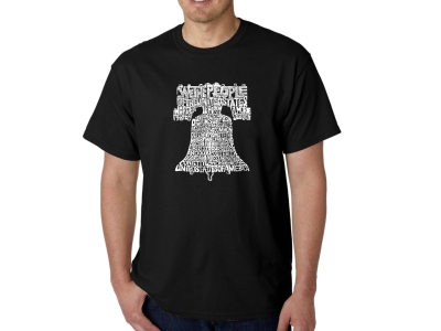 LA Pop Art Men's Word Art T-shirt - Liberty Bell, Small, Black