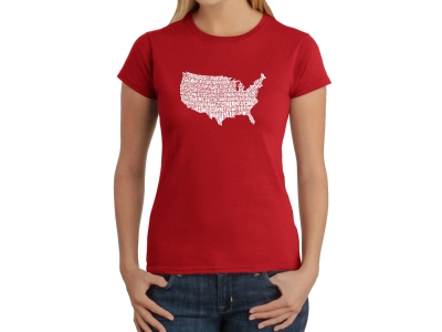 LA Pop Art Women's Word Art T-Shirt - THE STAR SPANGLED BANNER, Extra Large, Red