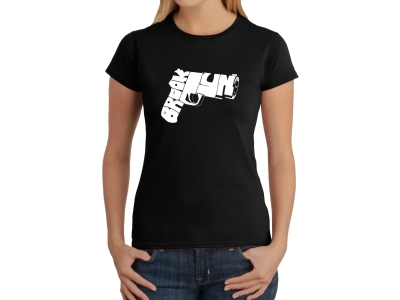 LA Pop Art Women's Word Art T-Shirt - BROOKLYN GUN, Large, Black
