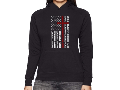 LA Pop Art Cross Flag - Women's Word Art Hooded Sweatshirt, Small, Black