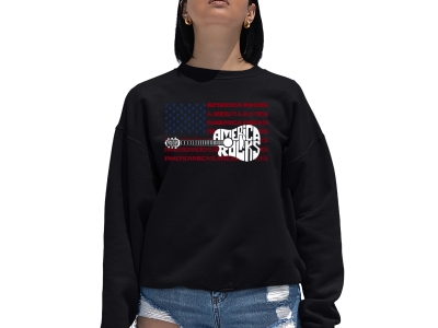 LA Pop Art America Rocks - Women's Word Art Crewneck Sweatshirt, Extra Large, Black