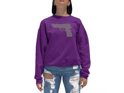 LA Pop Art Women's Word Art Crewneck Sweatshirt - RIGHT TO BEAR ARMS, Large, Purple